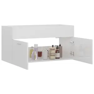 Berkfield Sink Cabinet High Gloss White 90x38.5x46 cm Engineered Wood