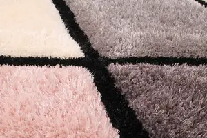 Geometric Blush Shaggy Geometric Optical Modern Sparkle Rug for Living Room and Bedroom-60cm X 110cm