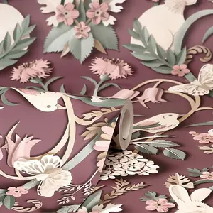 Dimensions Woodland Wallpaper Plum Fine Decor FD42949