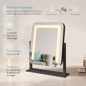 EMKE Hollywood Vanity LED Mirror with 7X Magnifier, 3 Color Lighting, Rotation, Adjust Brightness, 40x30cm, Black