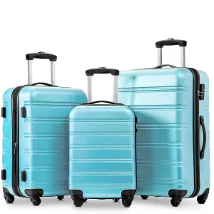 ABS Hard Shell Travel Trolley Suitcase 4 Wheel Luggage Set Hand Luggage 24 Inch Skyblue