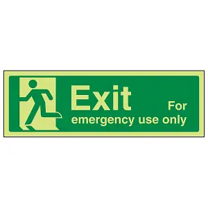 Exit For Emergency Use Man Left Sign - Glow in Dark - 600x200mm (x3)