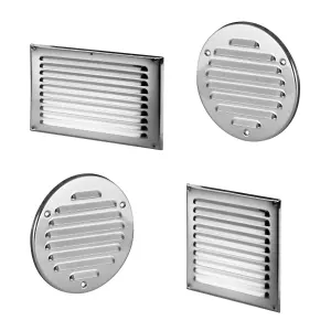 165 x 240 mm Polished Chrome Air Vent Grille with Fly Screen Metal Ventilation Ducting Cover