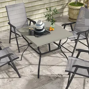 Outsunny Garden Dining Table w/ Umbrella Hole, Dining Table for 4, Grey