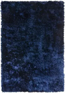 Navy Blue Shaggy Handmade Modern Plain Sparkle Easy to Clean Rug For Dining Room Bedroom Living Room-90cm X 150cm