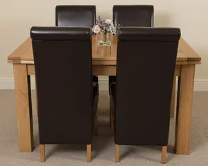 Richmond 140cm - 220cm Oak Extending Dining Table and 4 Chairs Dining Set with Montana Brown Leather Chairs