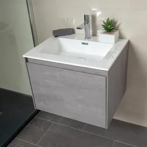 600mm Single Bathroom Vanity with Integrated Polyglomerate Basin White