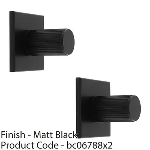 2 PACK - Reeded Cylinder Cabinet Door Knob & Matching Backplate - Matt Black 40 x 40mm