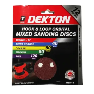 Dekton 12pc 125mm Hook And Loop Orbital Mixed Pack