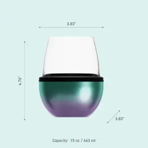 Asobu Stemless Wine Glass with Insulated Stainless Steel Sleeve 444ml Unicorn/Teal