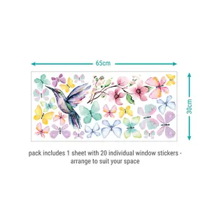 Hummingbird and Butterflies Window Sticker Pack Children's Bedroom Nursery Playroom Décor Self-Adhesive Reusable