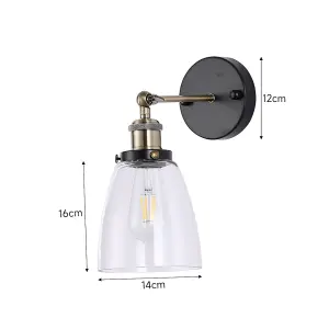 Industrial 1-Light Armed Sconce Wall Light with Clear Glass Shade