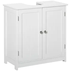 kleankin 60x60cm Under-Sink Storage Cabinet w/ Adjustable Shelf Drain Hole White