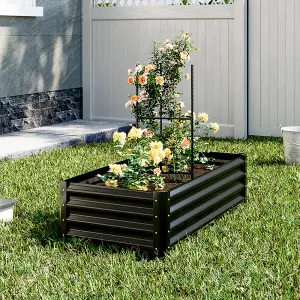 120 x 60cm Outdoor Galvanized Steel Raised Bed for Garden with 90cm H Climbing Stand, Black