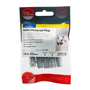 Timco - Nylon Universal Plugs (Size 10.0 x 50 - 5 Pieces)