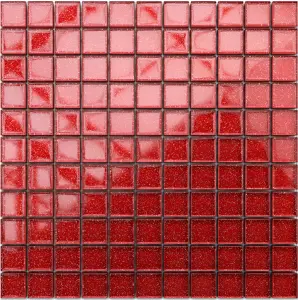 Glass mosaic on mesh for bathroom or kitchen 300mm x 300mm - Bright Red