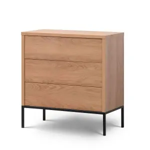 Modern Loft Caramel Chest of Drawers H850mm W900mm D460mm with Three Spacious Drawers and Black Metal Legs