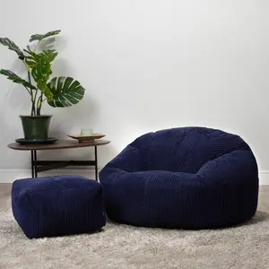 icon Kingston Classic Corduroy Bean Bag & Pouffe Navy Blue Bean Bag Chair