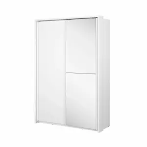 LUX XXI -Elegant Two Mirrored Sliding Door Wardrobe (H2150mm W1600mm D570mm) With Customisable Interior Layout - White Matt