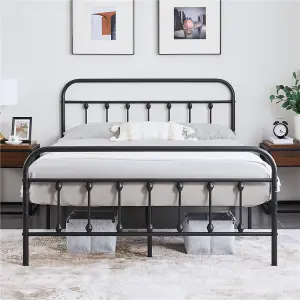 Yaheetech Black 4ft6 Double Vintage Metal Bed Frame with High Headboard and Footboard