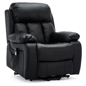 Chester Dual Motor Electric Rise Recliner Bonded Leather Armchair Electric Lift Riser Chair (Black)