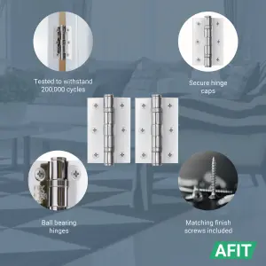 AFIT Polished Chrome Door Hinges - 3 Inch / 76mm  Internal Fire Door Hinges - 4 Pairs