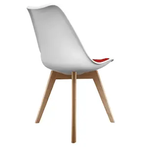 Soho White & Red Plastic Dining Chair with Squared Light Wood Legs