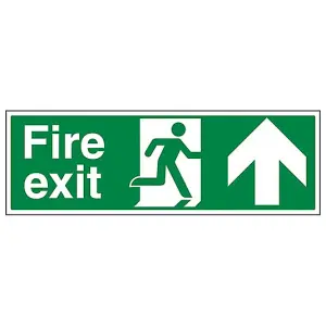 Fire Exit Arrow UP Safety Sign - Self Adhesive Vinyl - 600x200mm (x3)