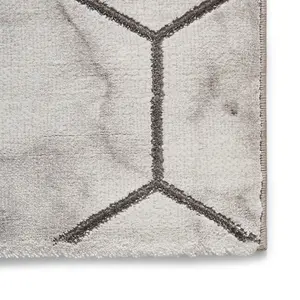 Grey Silver Geometric,Modern Easy to clean Rug for Bedroom & Living Room-160cm X 220cm