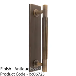 Lined Reeded Drawer Pull Handle & Matching Backplate - Antique Brass 168 x 40mm