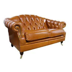 Chesterfield Handmade Victoria 2 Seater Sofa Settee Newcastle Spice Real Leather