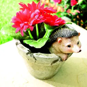 Hedgehog Design Weather-Resistant Polyresin Garden Plant Pot with Drainage Holes - H15cm x 15.5cm Diameter