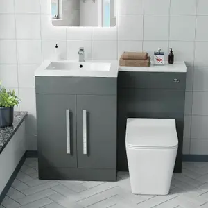 Nes Home LH 1100mm Vanity Basin Unit, WC Unit & Elora Back To Wall Toilet Grey