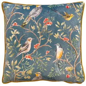 Wylder Orient Chinoiserie Birds Digitally Printed Velvet Feather Filled Cushion