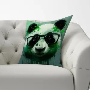 Panda With Glasses, Green Splashart Cushions 60cm x 60cm