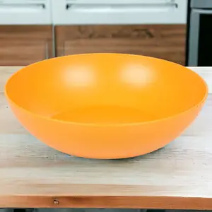 URBNLIVING 20cm Diameter 6 Pcs Orange Colour High Quality Deep Round Reusable Solid Colour Plastic Dinner & Picnic Plates