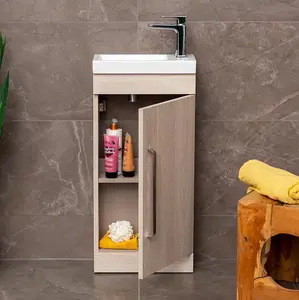 Novela 400mm Floorstanding Cloakroom Vanity Unit in Light Wood