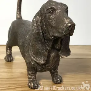 Basset Hound figurine in solid cold cast bronze, dog lover home decoration