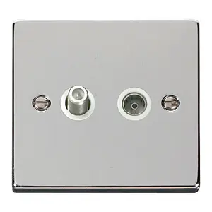 Polished Chrome Satellite & Coaxial Socket 1 Gang - White Trim - SE Home