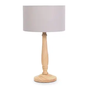 ValueLights Victoria Traditional Light Wood Candlestick Table Lamp with Grey Drum Shade