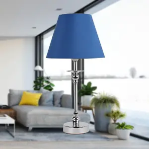 First Choice Lighting Prior - Chrome Blue Table Lamp With Shade