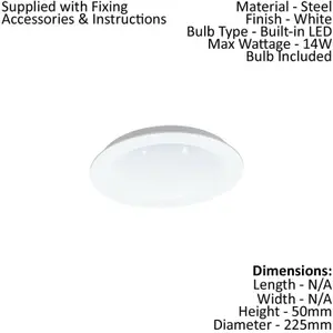 Wall / Ceiling Flush Downlight White & Crystal Effect 14W LED Spotlight