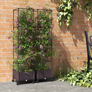 Costway 170cm Extendable Planter Box Raised Garden Bed w/ Trellis & Lockable Wheels