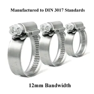 10 x High Grade Worm Drive Jubilee Hose Clamps, 12mm Band W1 Coated Hose Clips ( 30 - 45mm )