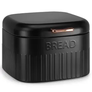 EHC Large Metal Bread Box Bin, Kitchen Storage Box For Countertop With Hinged Lid, Black