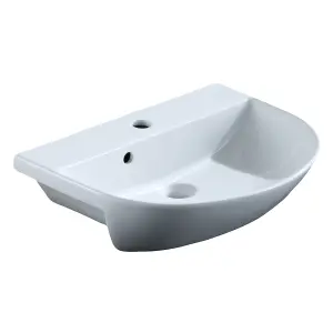 Verona White Ceramic Short Projection Bathroom Semi Recessed Basin Sink with 1 Tap Hole