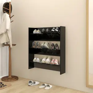 Berkfield Wall Shoe Cabinet Black 80x18x90 cm Engineered Wood