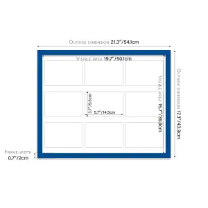 20x16 Inch 9 Opening Photo Collage Frame, Display Nine 6x4 Inch Photos, Multi Aperture Family Picture Frame, Blue