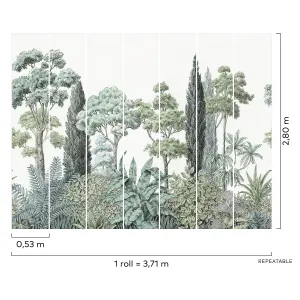 Grandeco Zarautz Botanical Trees 7 Lane Textured Mural,  2.8 x 3.71m, Green