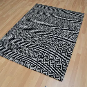 Black/White Geometric Handmade Modern Wool Easy To Clean Rug Dining Room Bedroom And Living Room-100cm X 150cm